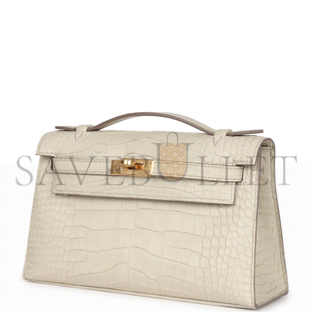 HERMÈS MASTER KELLY POCHETTE BETON MATTE ALLIGATOR GOLD HARDWARE (22*14*7cm)